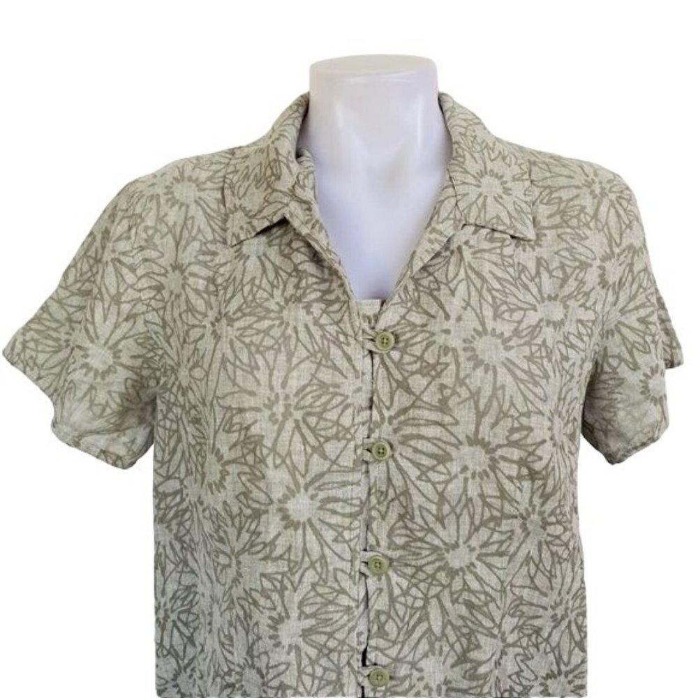 Woolrich Floral Linen Button Down Blouse Shirt Size M - Picture 9 of 12